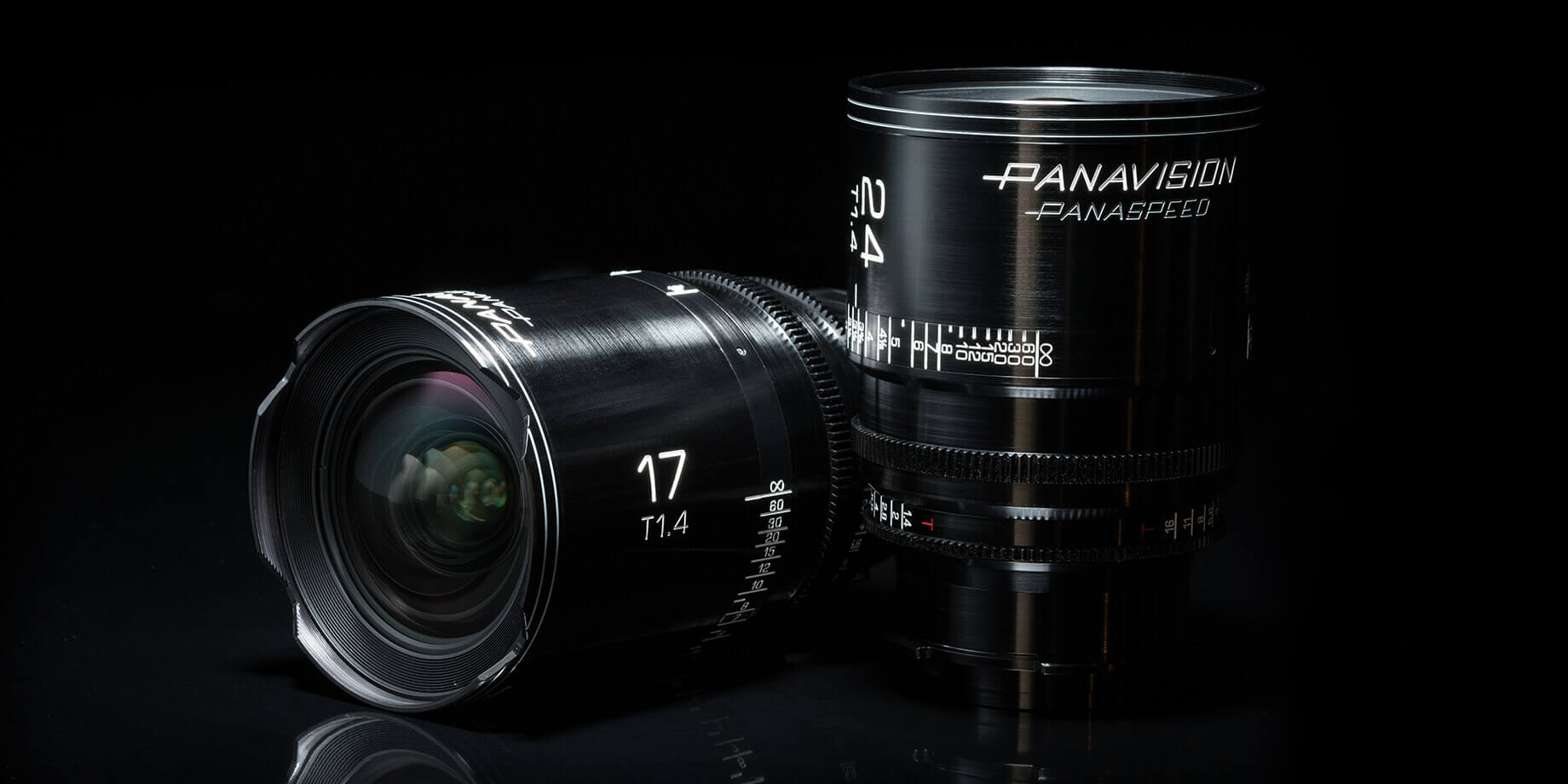 Two 168飞艇历史记录查询结果体彩网 Panavision Panaspeed lenses on a black background