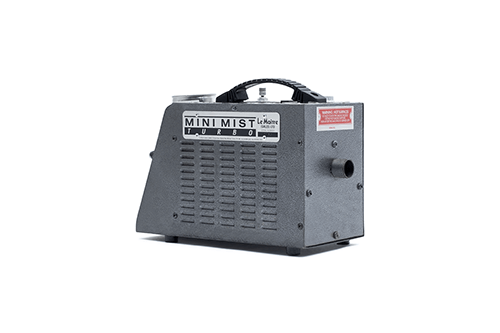 A side view of the Mini Mist Turbo smoke machine, against a white background.
