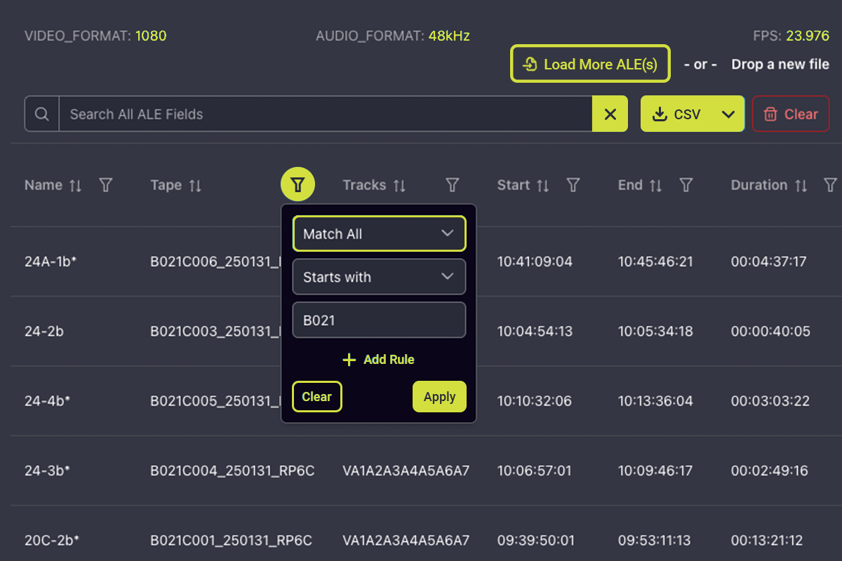 ALE Workbench in Light Iron's Galixy platform